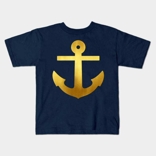 SHINY GOLD ANCHOR Kids T-Shirt by christikdesigns